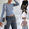 Women’s Clothing Fashion Slim Long-sleeved Pullovers Tops Solid Causal Fit Shirts